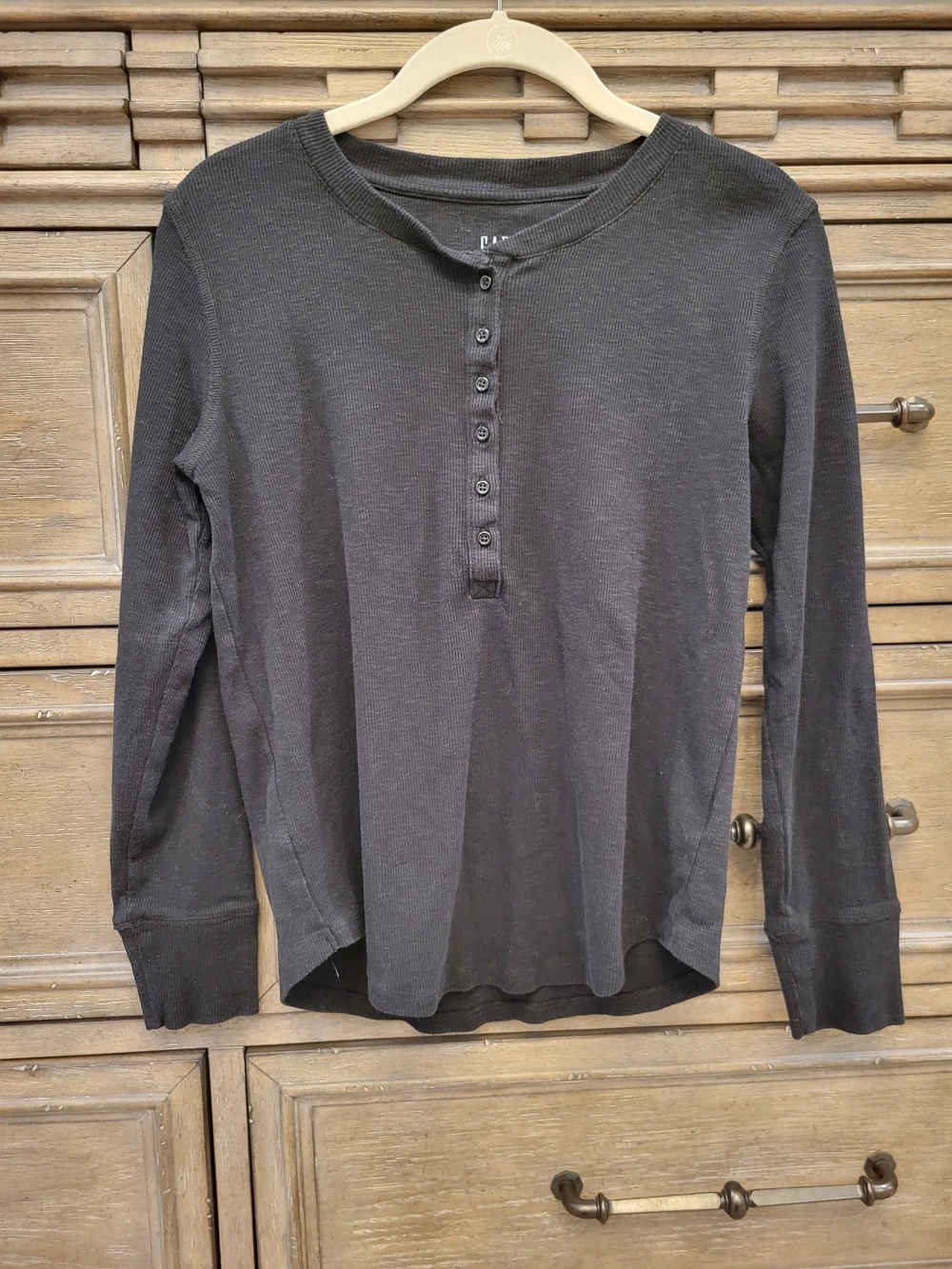 GAP Maternity Black Ribbed Henley Top
